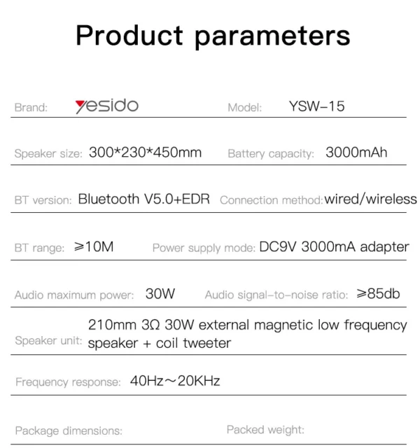 اسپیکر بلوتوث 8 اینچ یسیدو مدل Yesido Outdoor Speaker YSW15
